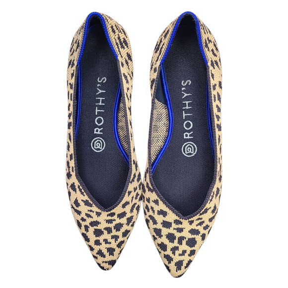 Rothys "The Point" Pointed Leopard Animal Print Slip On Ballerina Flats Size 7 - Picture 2 of 10